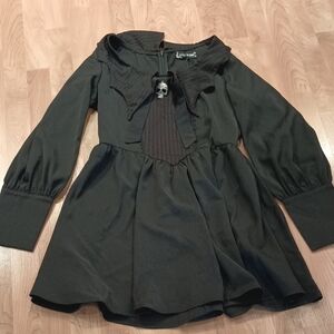 Gothic Black Long Sleeve Dress with Skull Detail